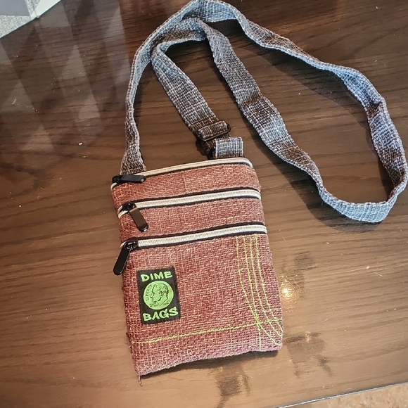 DIME BAGS | Multi Zip Compartment Adjustable Strap  Brown  Hemp Canvas Bag - Picture 1 of 10
